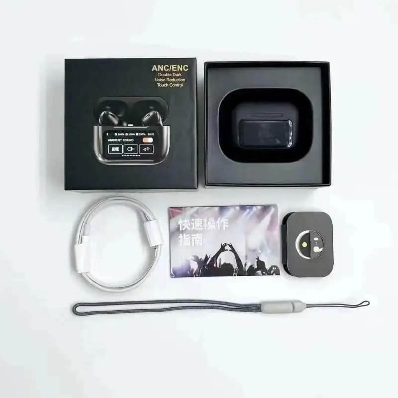 Black A9 Pro ANC AirPods with Screen