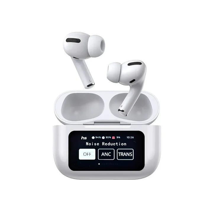 White A9 Pro ANC AirPods with Screen | Bluetooth 5.4 Advanced noise cancellation and long battery life
