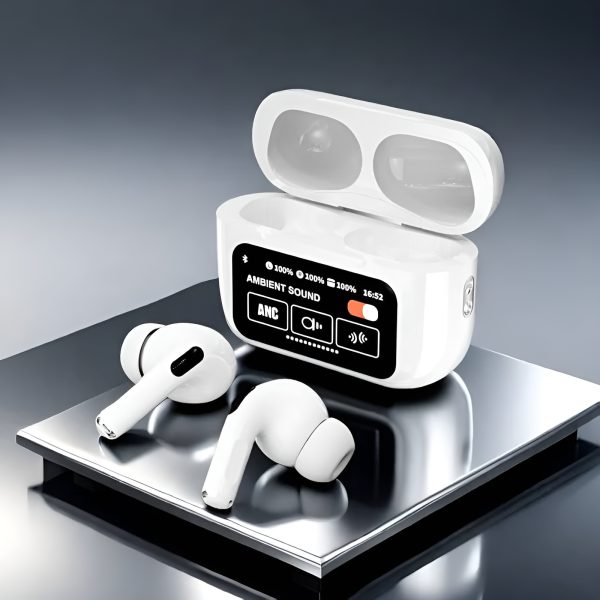 White A9 Pro ANC AirPods with Screen | Bluetooth 5.4 Advanced noise cancellation and long battery life