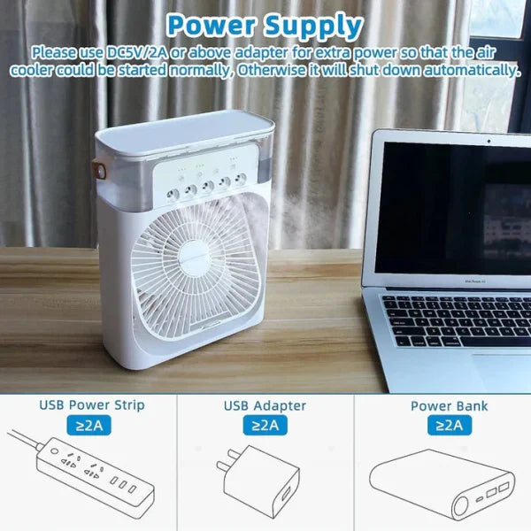 Portable Air Conditioner Fan | Usb Electric Fan With Led Night Light, Fine Mist Water, And Humidifier Function | Led Night Light Water Mist | Random Color
